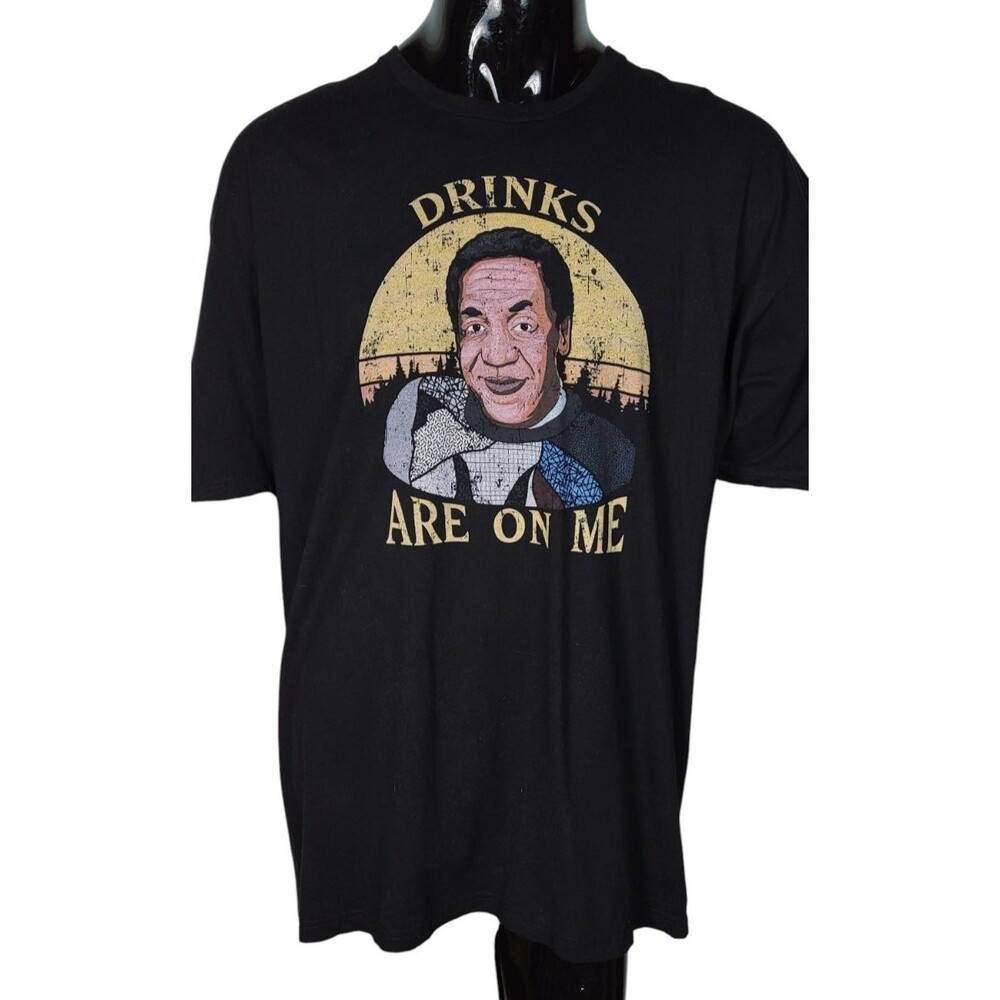 "Drinks Are On Me" Vintage Bill Cosby Novelty Funny Men's Black T-Shirts 4XL